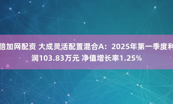倍加网配资 大成灵活配置混合A：2025年第一季度利润103.83万元 净值增长率1.25%