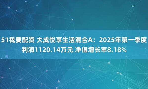 51我要配资 大成悦享生活混合A:2025年第一季度利润1120.14万元 净值增长率8.18%